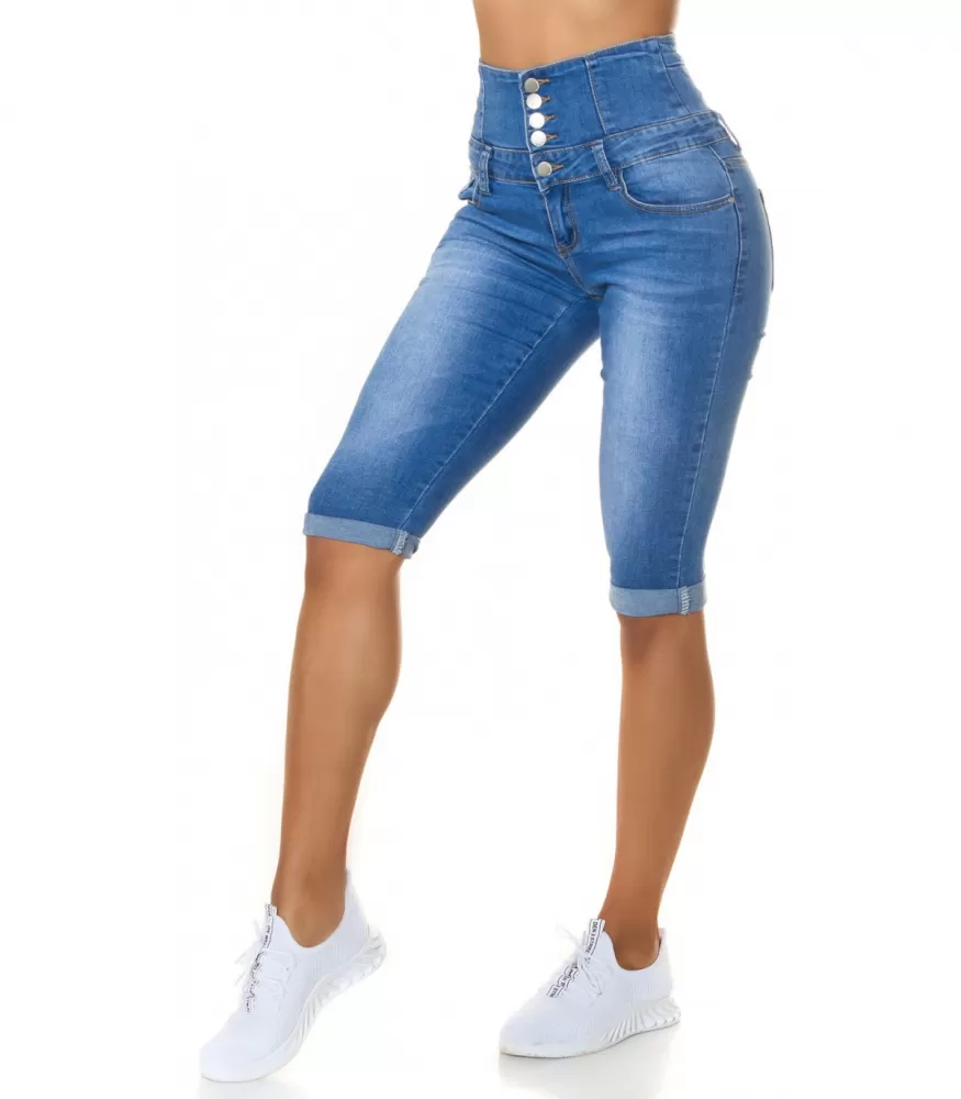 Blå jeansmössor med hög midja