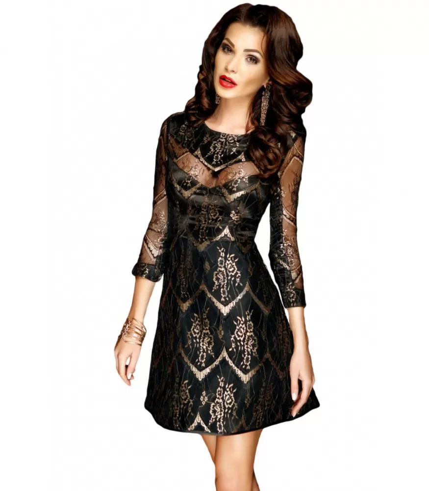 Black gold mesh decorative skater dress [SISTA CHANSEN]
