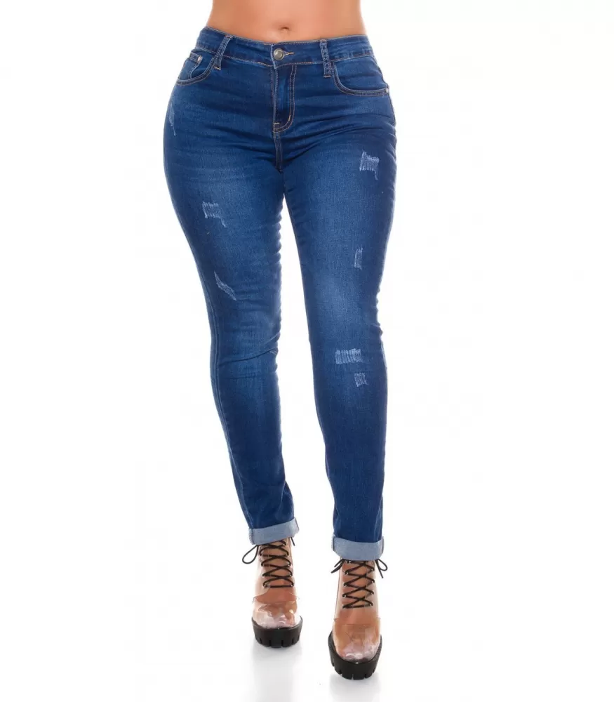 Curvy Girls Storlek Blå Mini Rippade Jeans