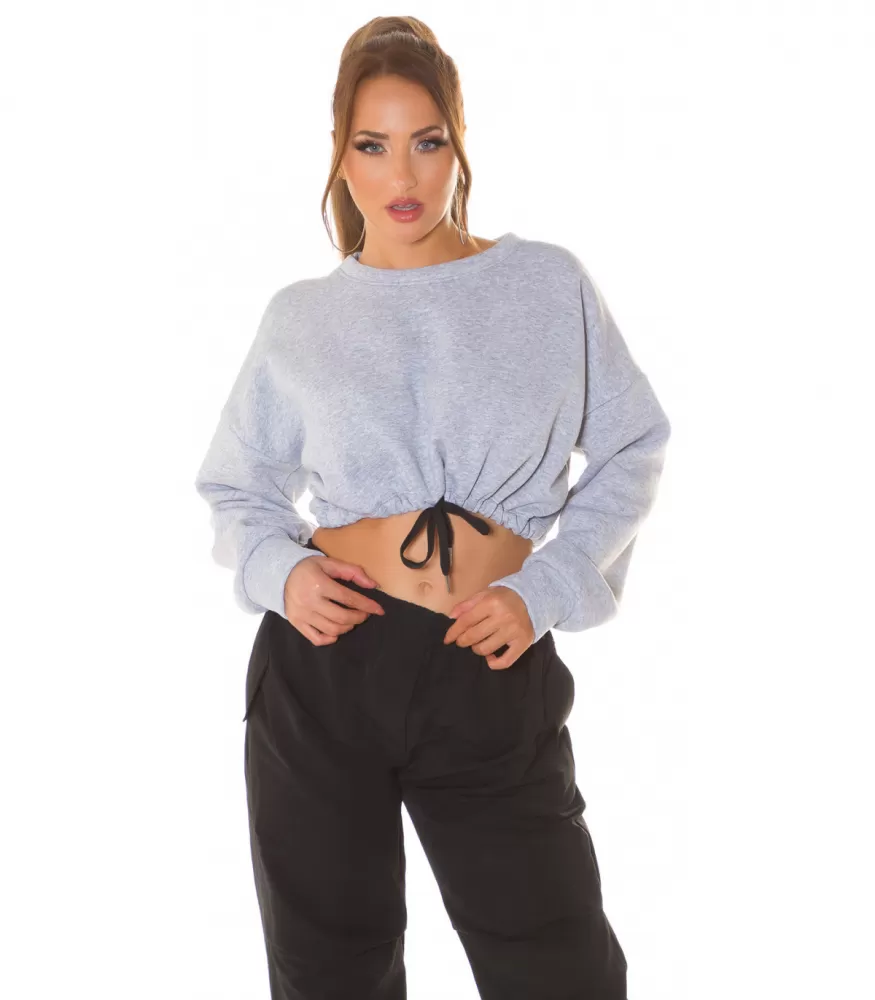 Grå croppad tröja med snören