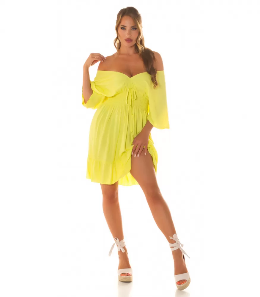 Koucla gul kortärmad v-klänning med linning