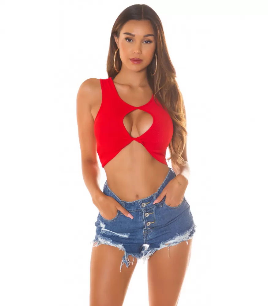 Koucla punainen lyhyt toppi kurkistusaukolla