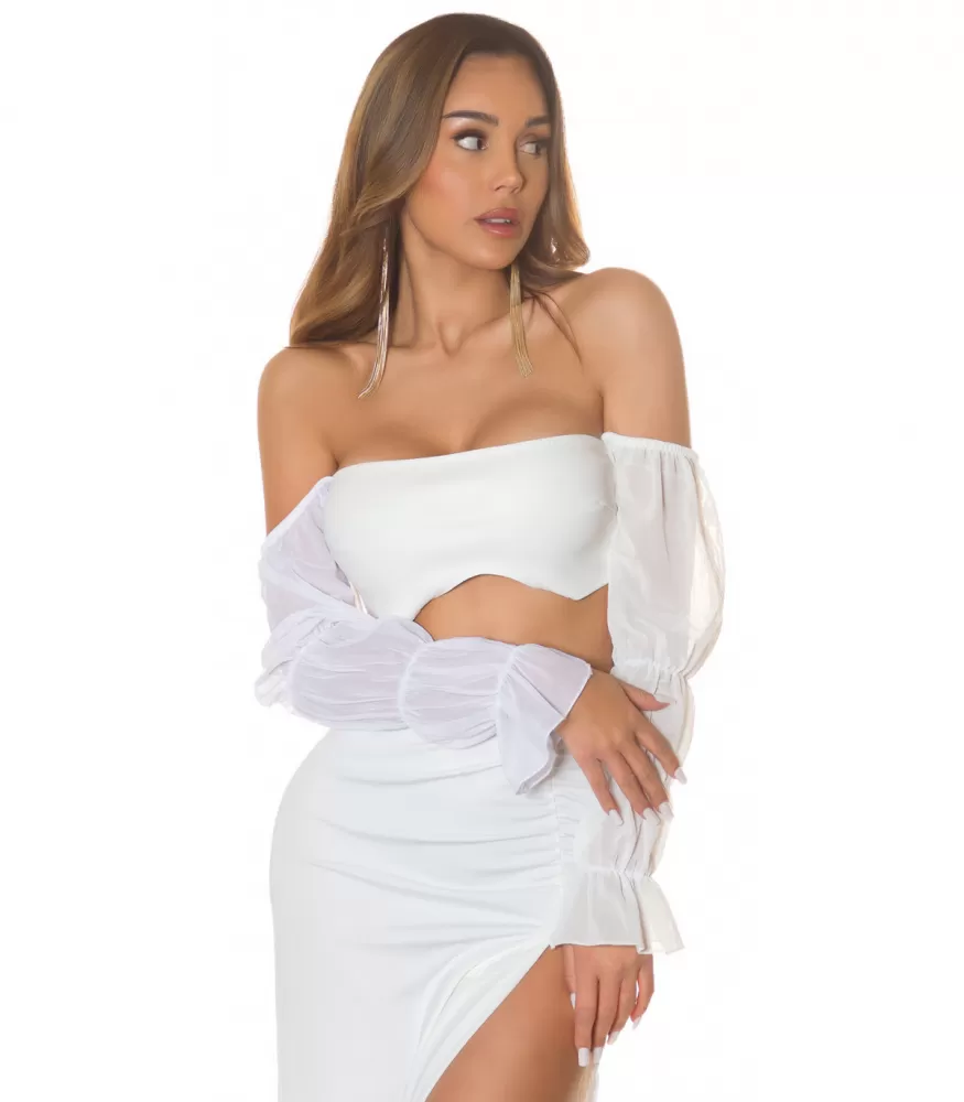 Koucla valkoinen pitkähihainen tekonahkainen latinapaita