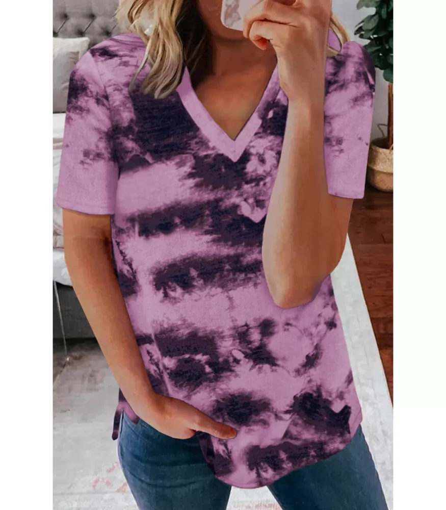 Lila knutfärgad kortärmad v-shirt