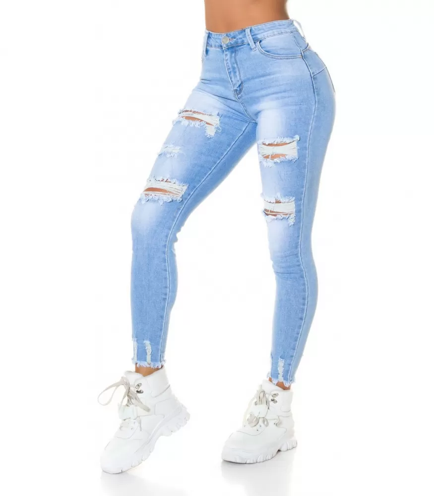 Ljusblå rippade push-up jeans