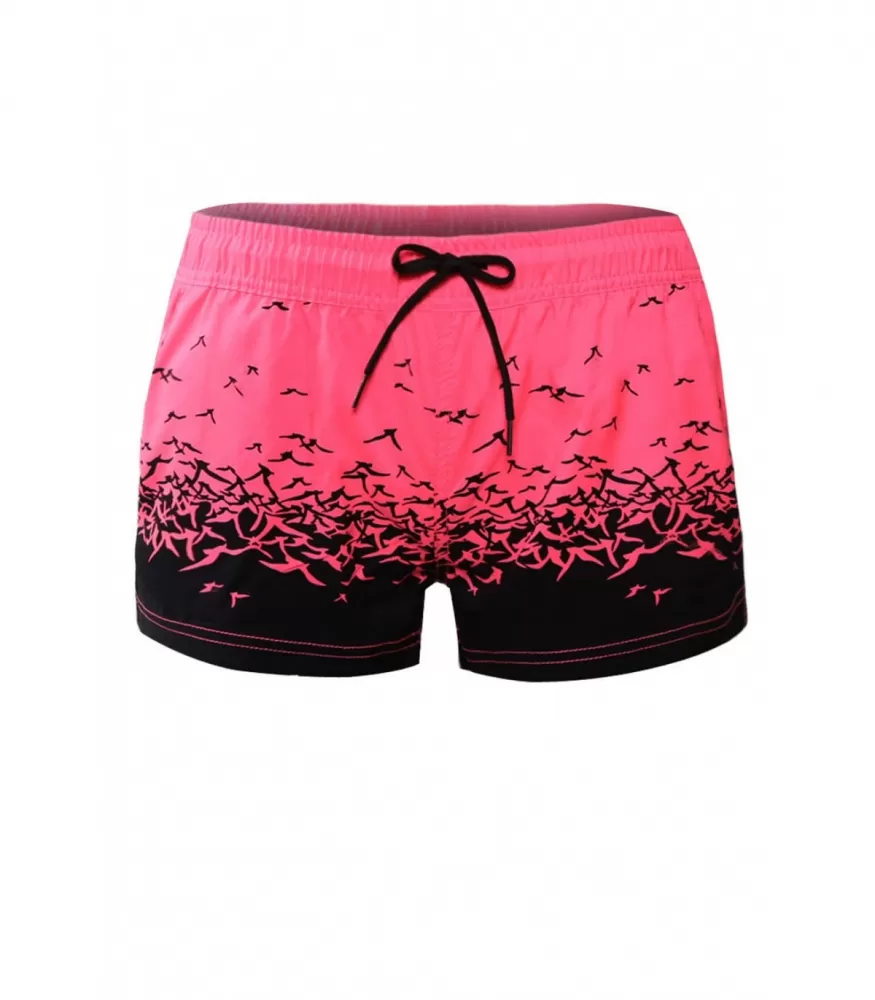 Rosa fågeltryck mönster sport shorts [SISTA CHANSEN]