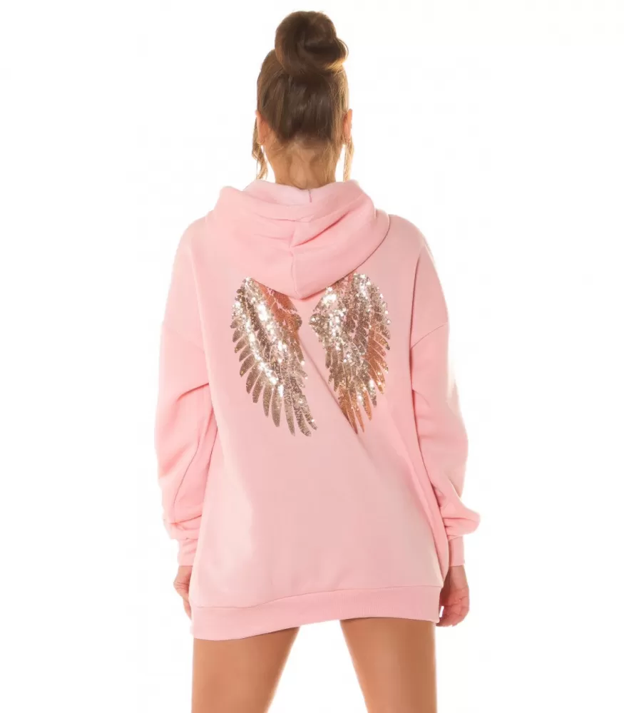 Rosa oversize hoodie med paljettvingar