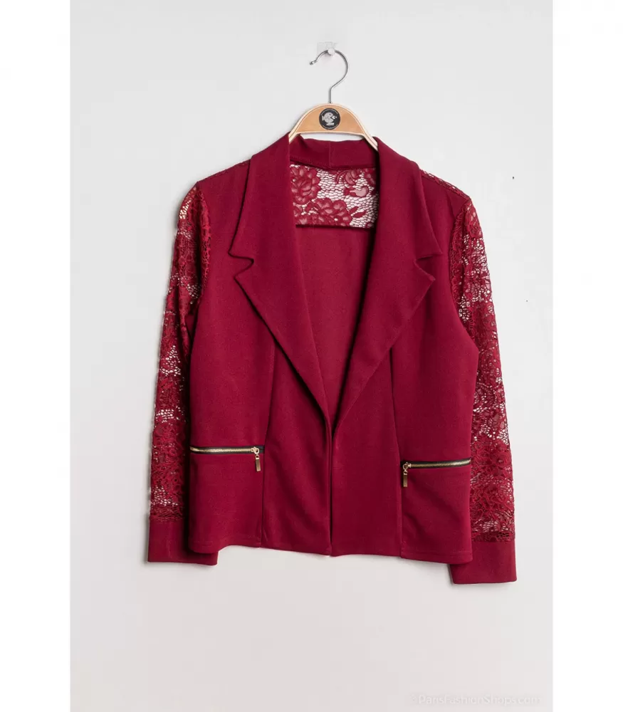 Soleil Star viininpunainen pitsihihainen bleiseri